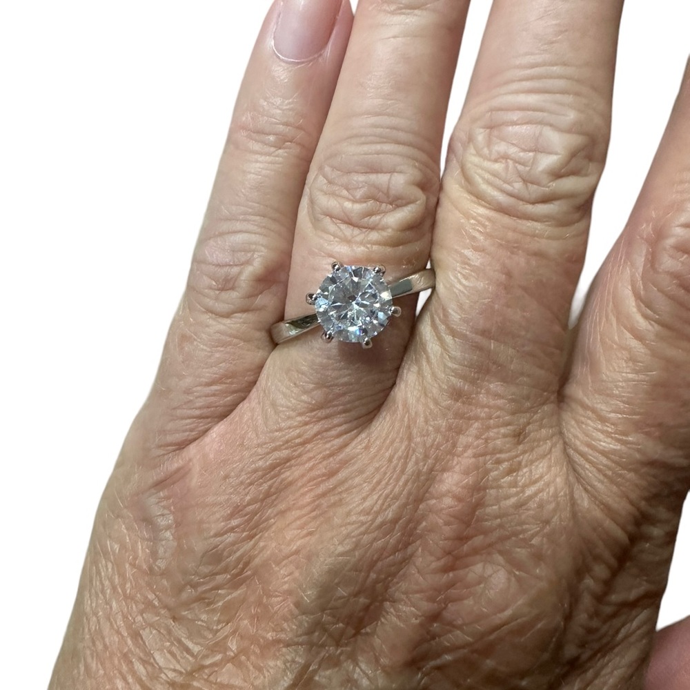 Silver Zircon Solitaire Diamond Ring - image 6